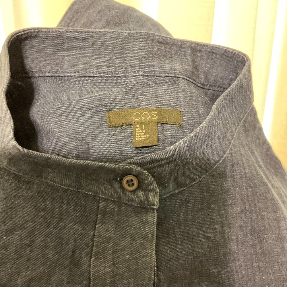 COS Chambray Dress US 8 Blue Long Sleeve Tunic Style Half Button - Picture 9 of 9